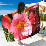 Pink Alstroemeria Print Beach Sarong Wrap