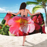 Pink Alstroemeria Print Beach Sarong Wrap