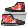 Pink Alstroemeria Print Black High Top Sneakers