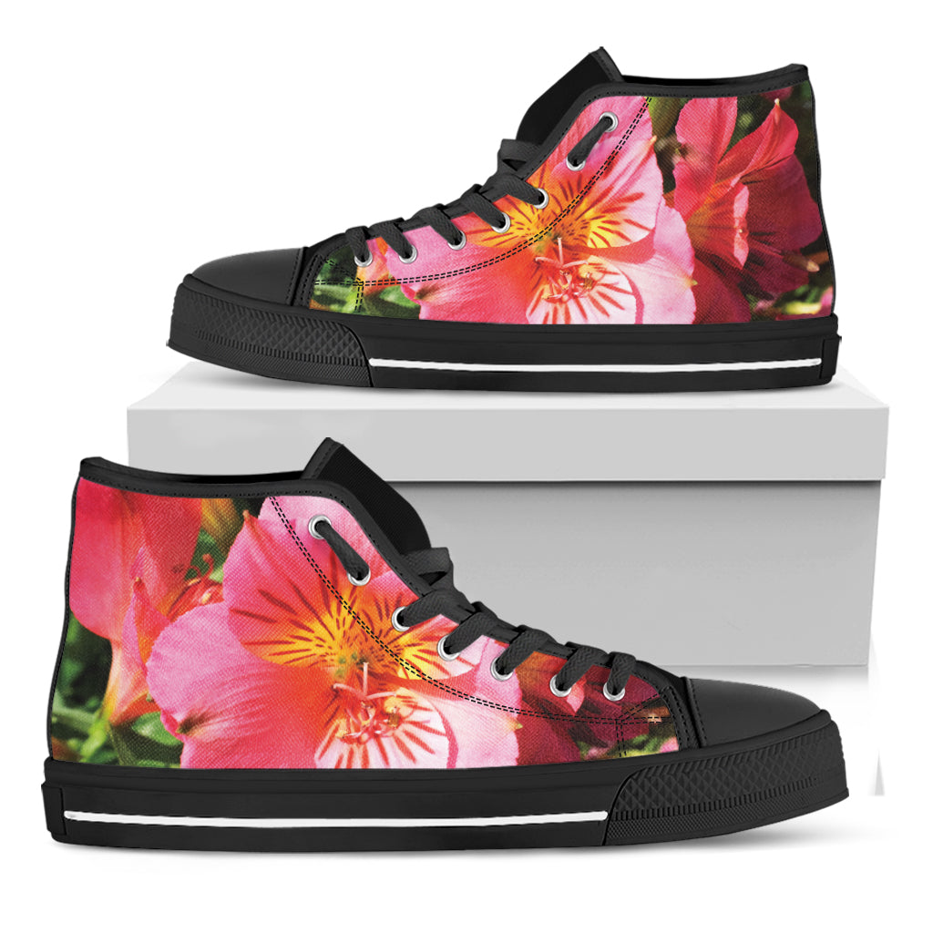 Pink Alstroemeria Print Black High Top Shoes