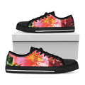 Pink Alstroemeria Print Black Low Top Sneakers