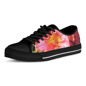 Pink Alstroemeria Print Black Low Top Shoes