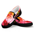 Pink Alstroemeria Print Black Slip On Sneakers