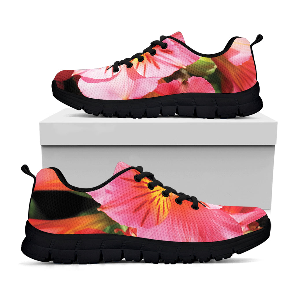 Pink Alstroemeria Print Black Sneakers