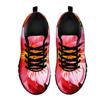 Pink Alstroemeria Print Black Sneakers