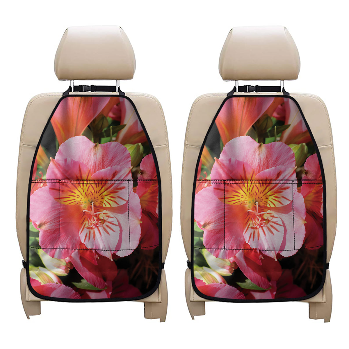Pink Alstroemeria Print Car Seat Organizers