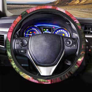 Pink Alstroemeria Print Car Steering Wheel Cover