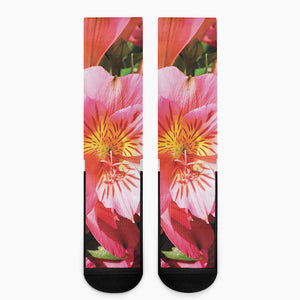 Pink Alstroemeria Print Crew Socks