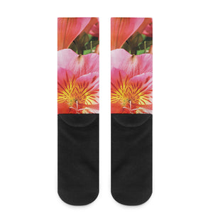 Pink Alstroemeria Print Crew Socks