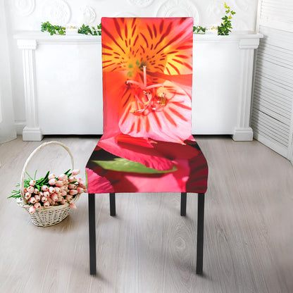Pink Alstroemeria Print Dining Chair Slipcover