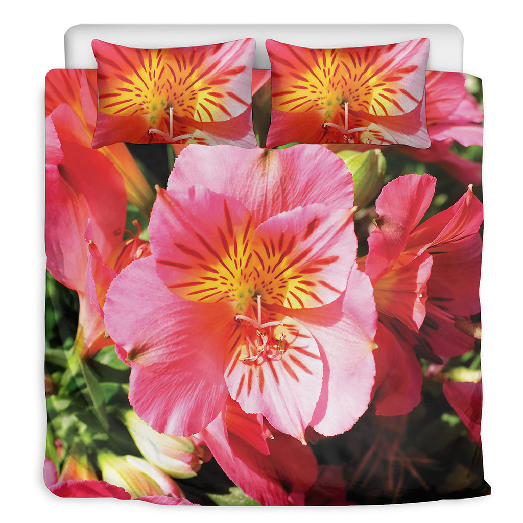 Pink Alstroemeria Print Duvet Cover Bedding Set