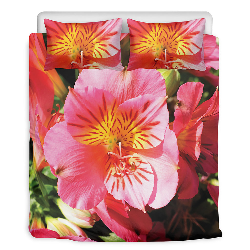 Pink Alstroemeria Print Duvet Cover Bedding Set