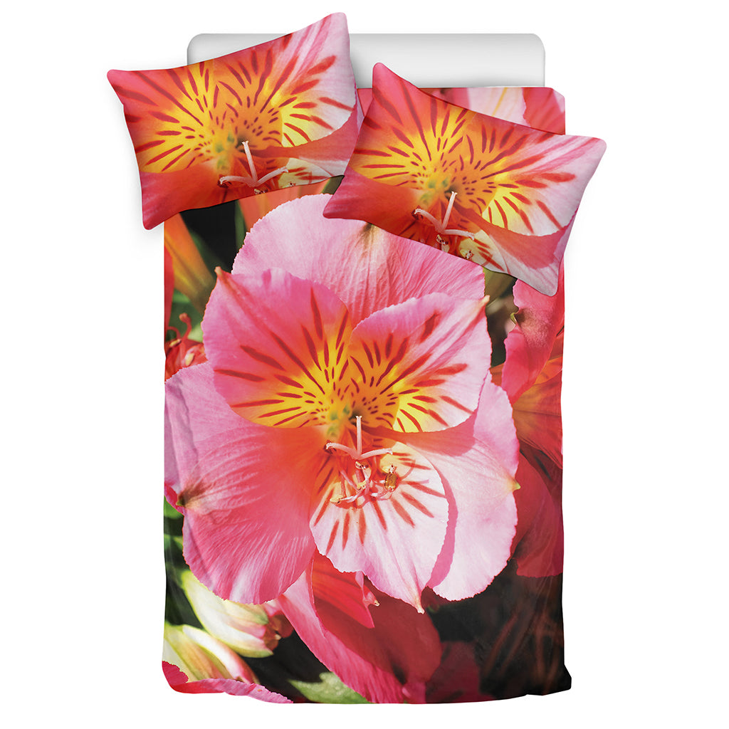 Pink Alstroemeria Print Duvet Cover Bedding Set