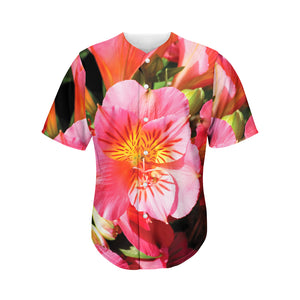 Pink Alstroemeria Print Men's Baseball Jersey