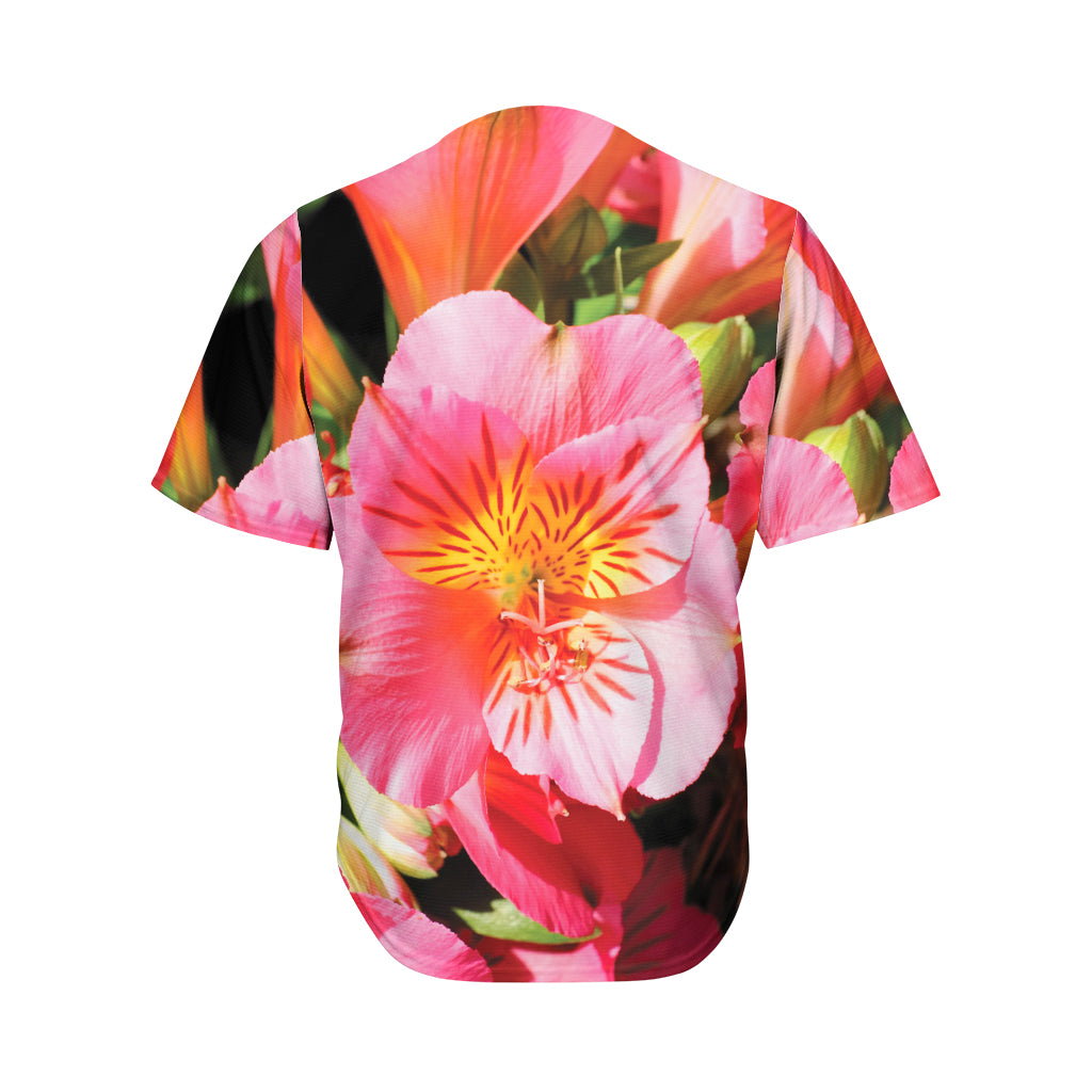 Pink Alstroemeria Print Men's Baseball Jersey