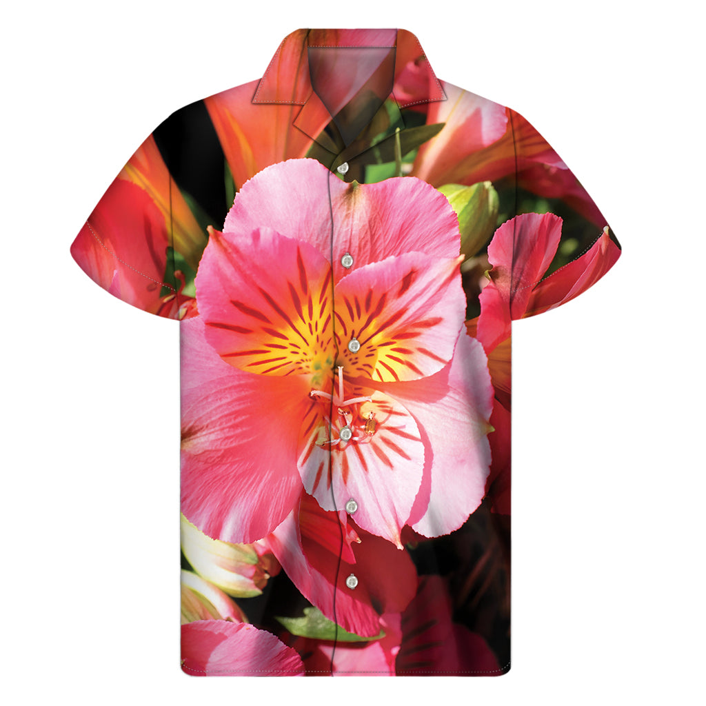 Pink Alstroemeria Print Men's Short Sleeve Shirt