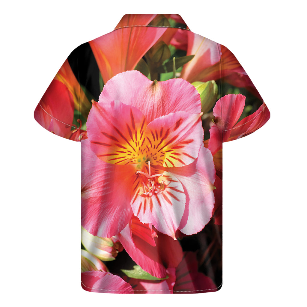 Pink Alstroemeria Print Men's Short Sleeve Shirt