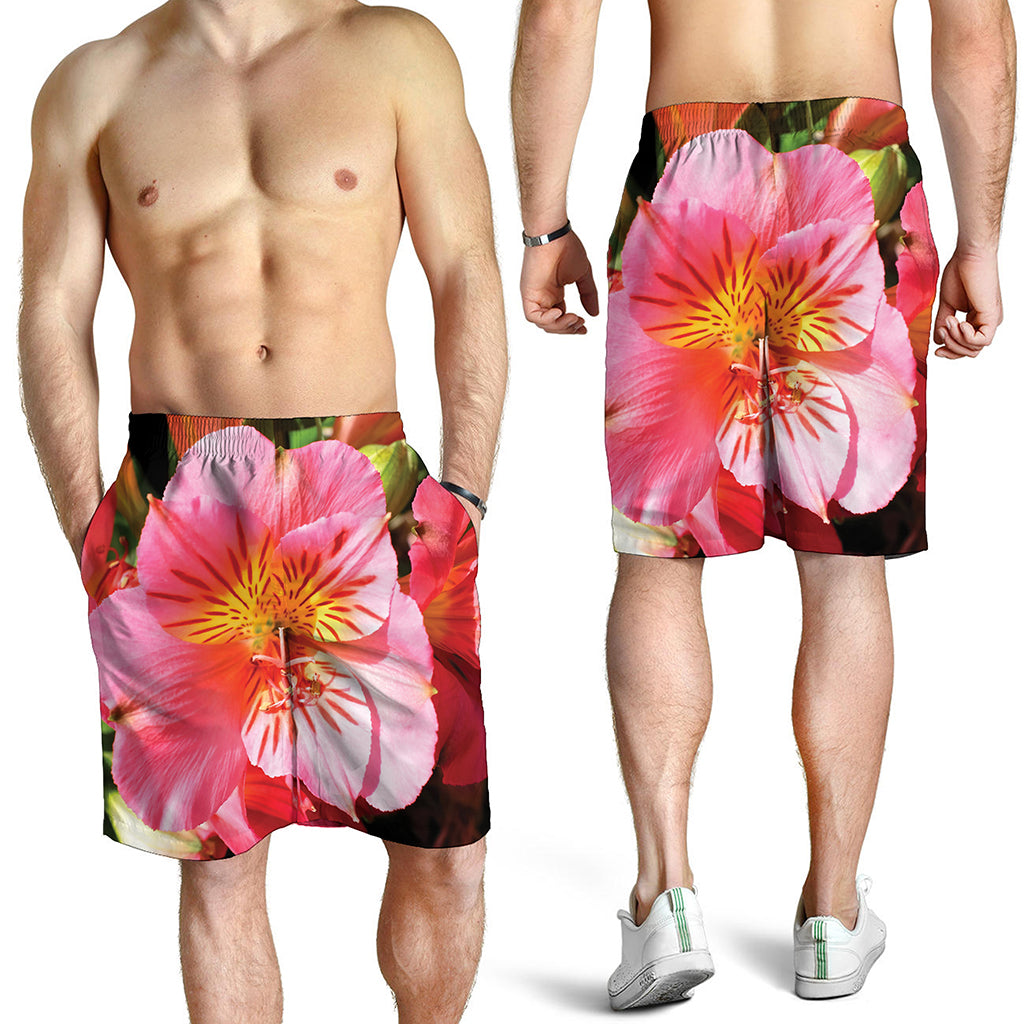 Pink Alstroemeria Print Men's Shorts