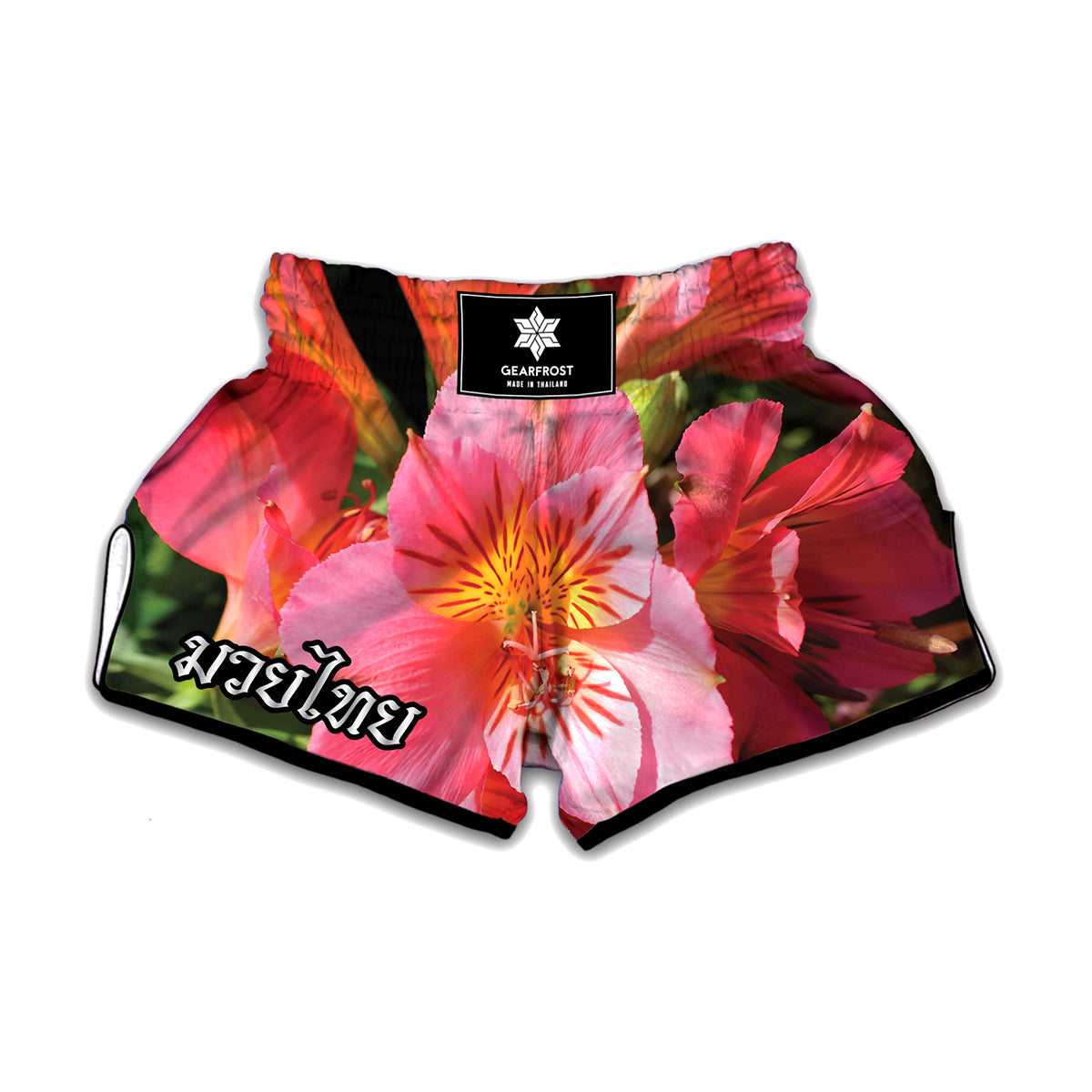 Pink Alstroemeria Print Muay Thai Boxing Shorts