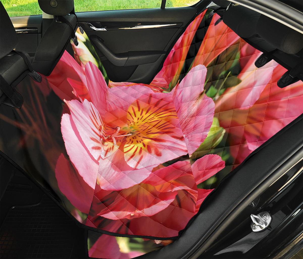 Pink Alstroemeria Print Pet Car Back Seat Cover