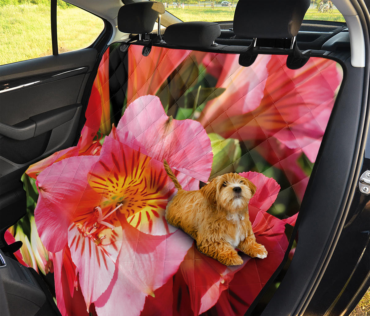 Pink Alstroemeria Print Pet Car Back Seat Cover