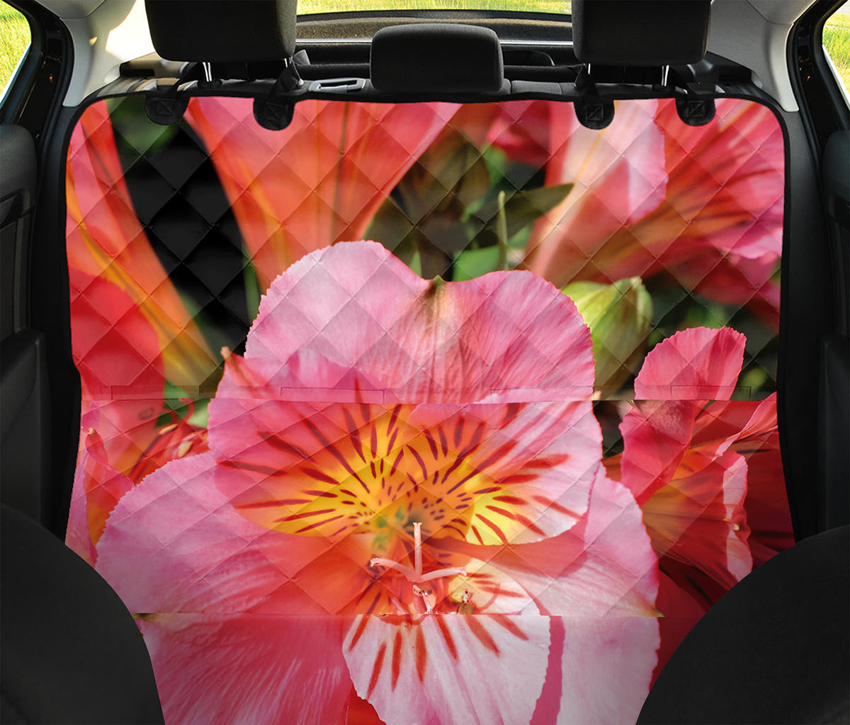 Pink Alstroemeria Print Pet Car Back Seat Cover