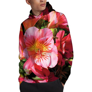 Pink Alstroemeria Print Pullover Hoodie