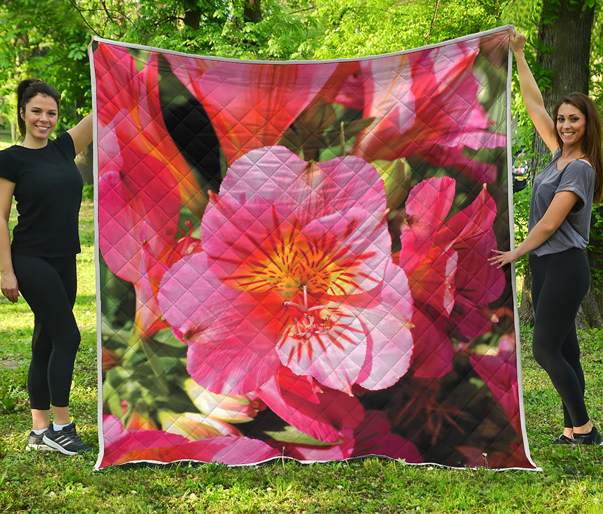 Pink Alstroemeria Print Quilt