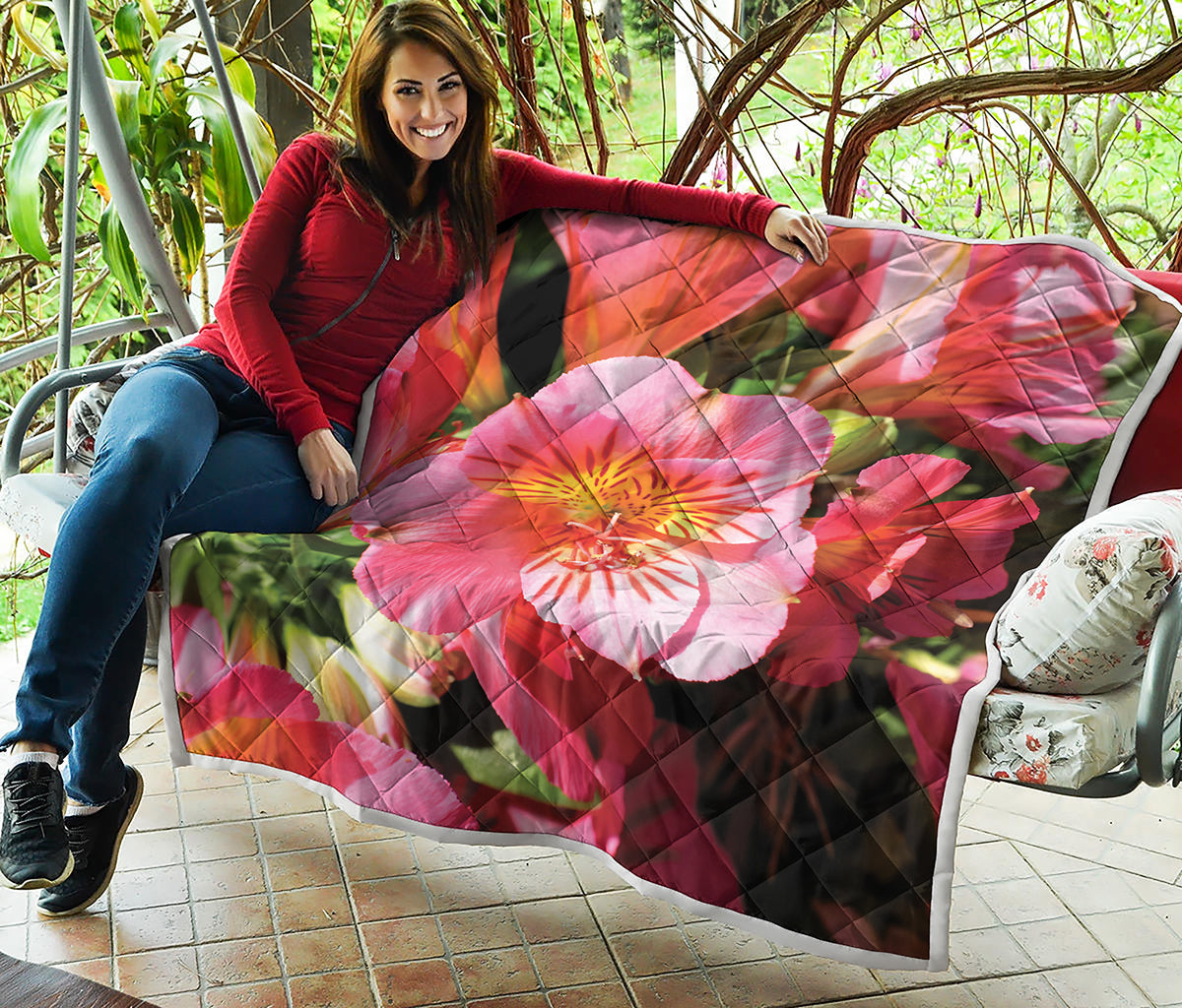 Pink Alstroemeria Print Quilt