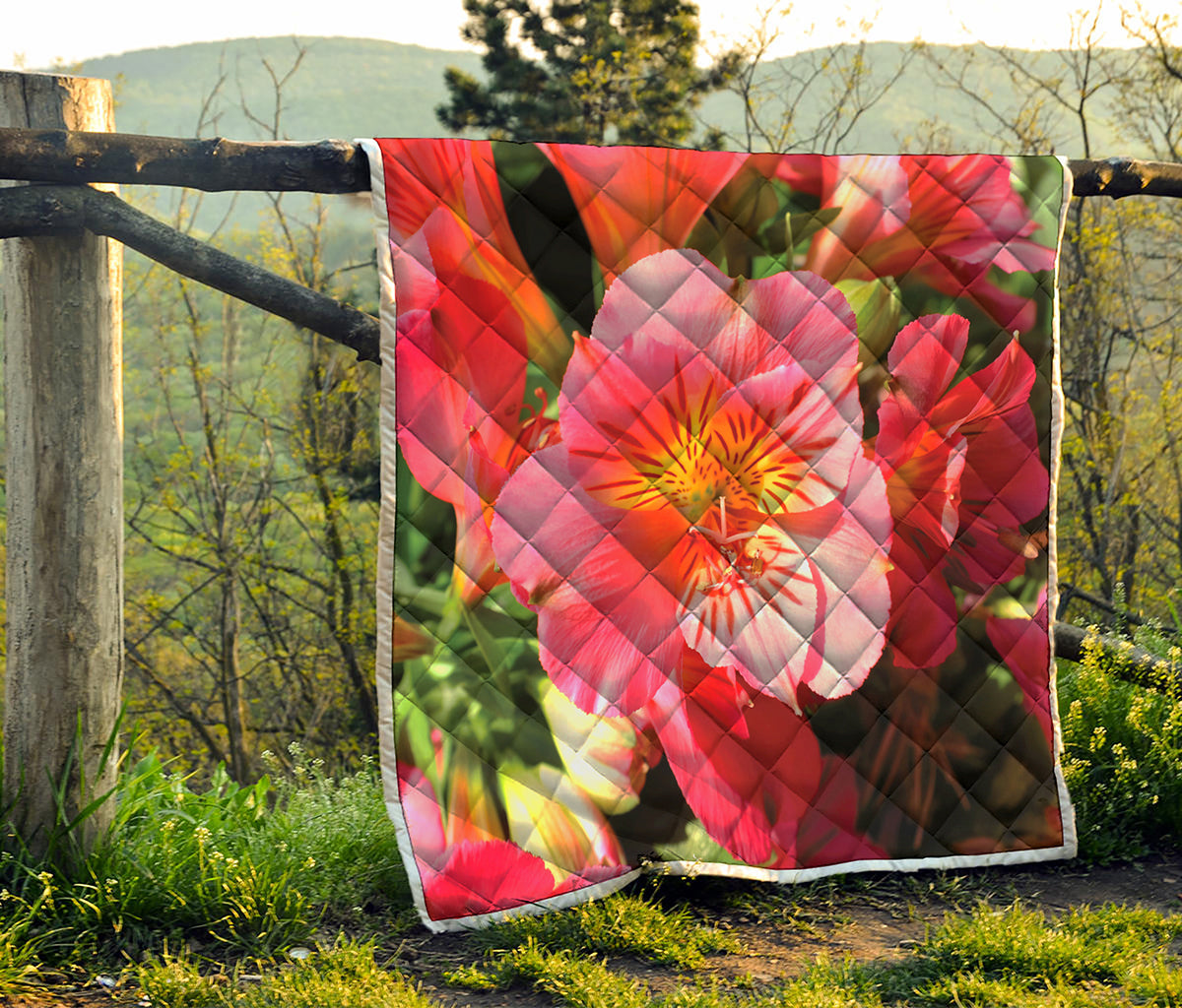 Pink Alstroemeria Print Quilt