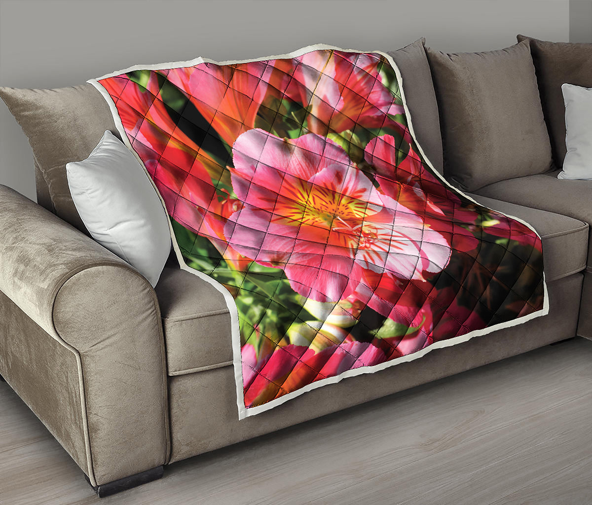 Pink Alstroemeria Print Quilt