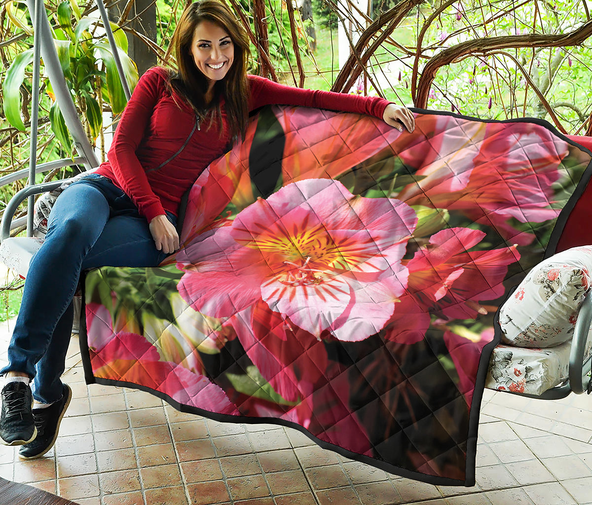 Pink Alstroemeria Print Quilt