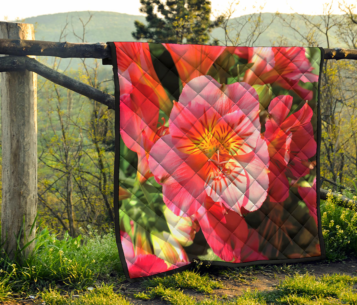 Pink Alstroemeria Print Quilt