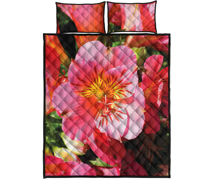 Pink Alstroemeria Print Quilt Bed Set