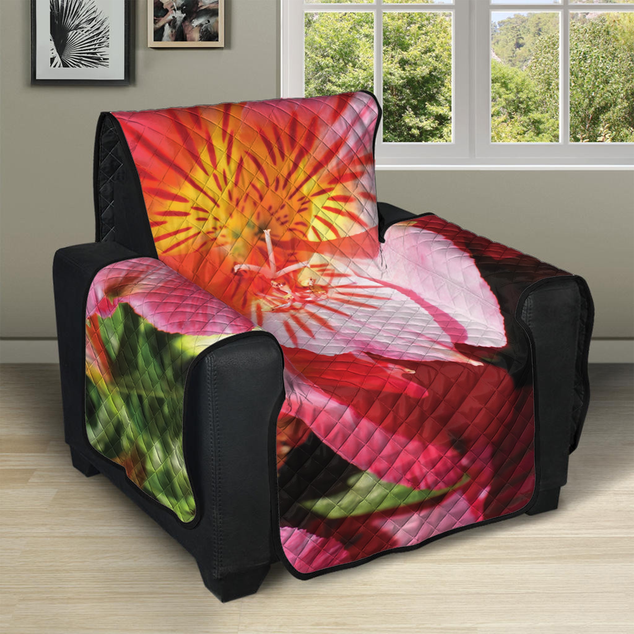 Pink Alstroemeria Print Recliner Protector