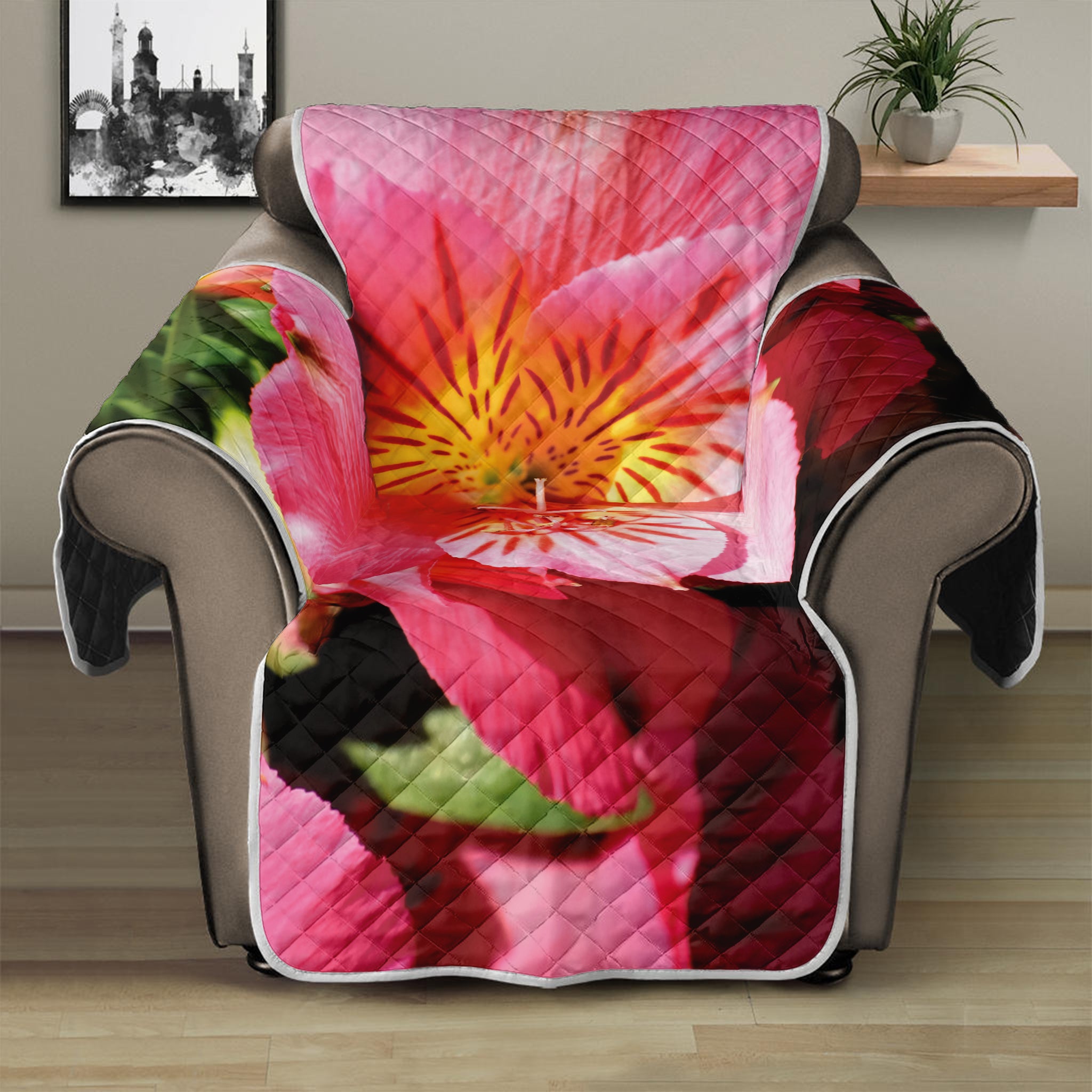 Pink Alstroemeria Print Recliner Protector