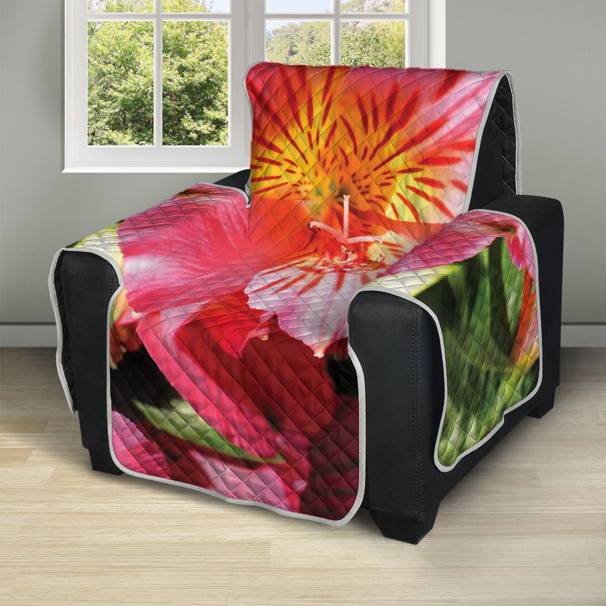 Pink Alstroemeria Print Recliner Protector