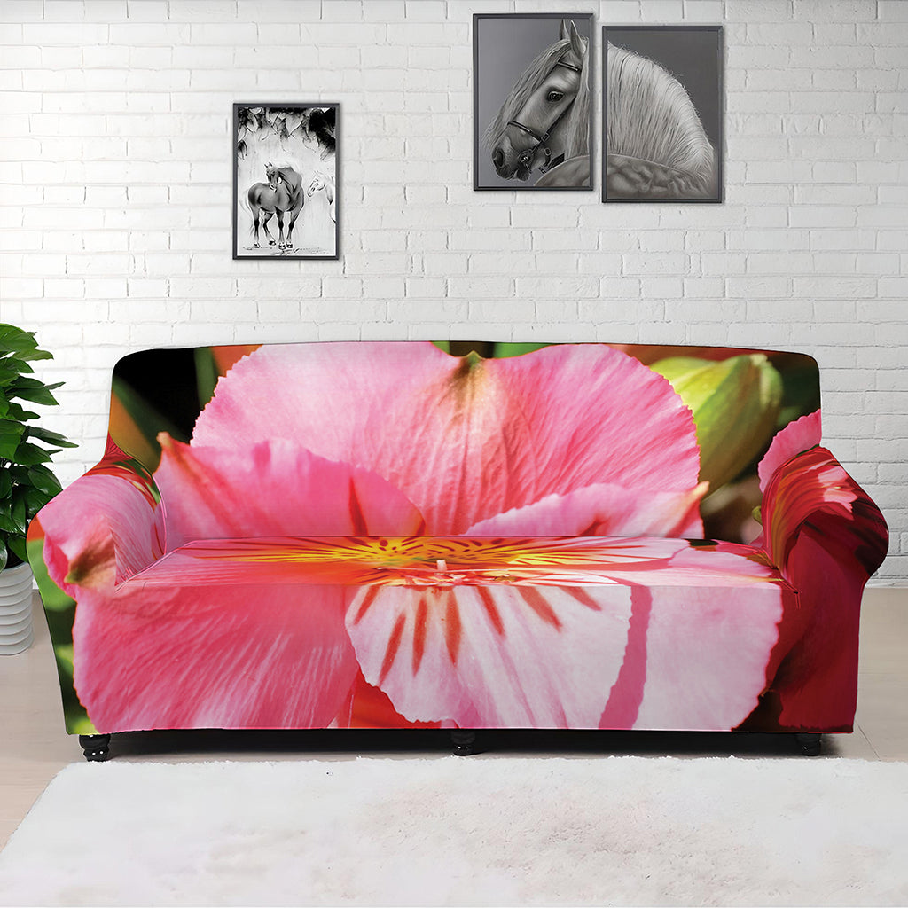 Pink Alstroemeria Print Sofa Cover