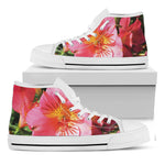 Pink Alstroemeria Print White High Top Shoes