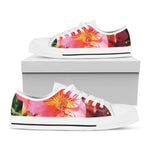 Pink Alstroemeria Print White Low Top Shoes