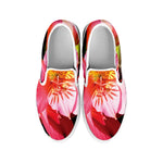 Pink Alstroemeria Print White Slip On Shoes