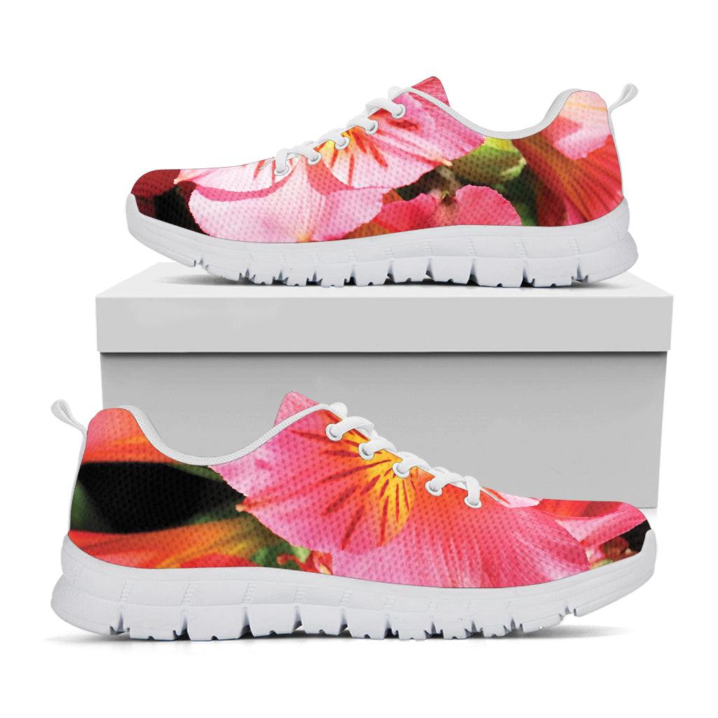 Pink Alstroemeria Print White Sneakers