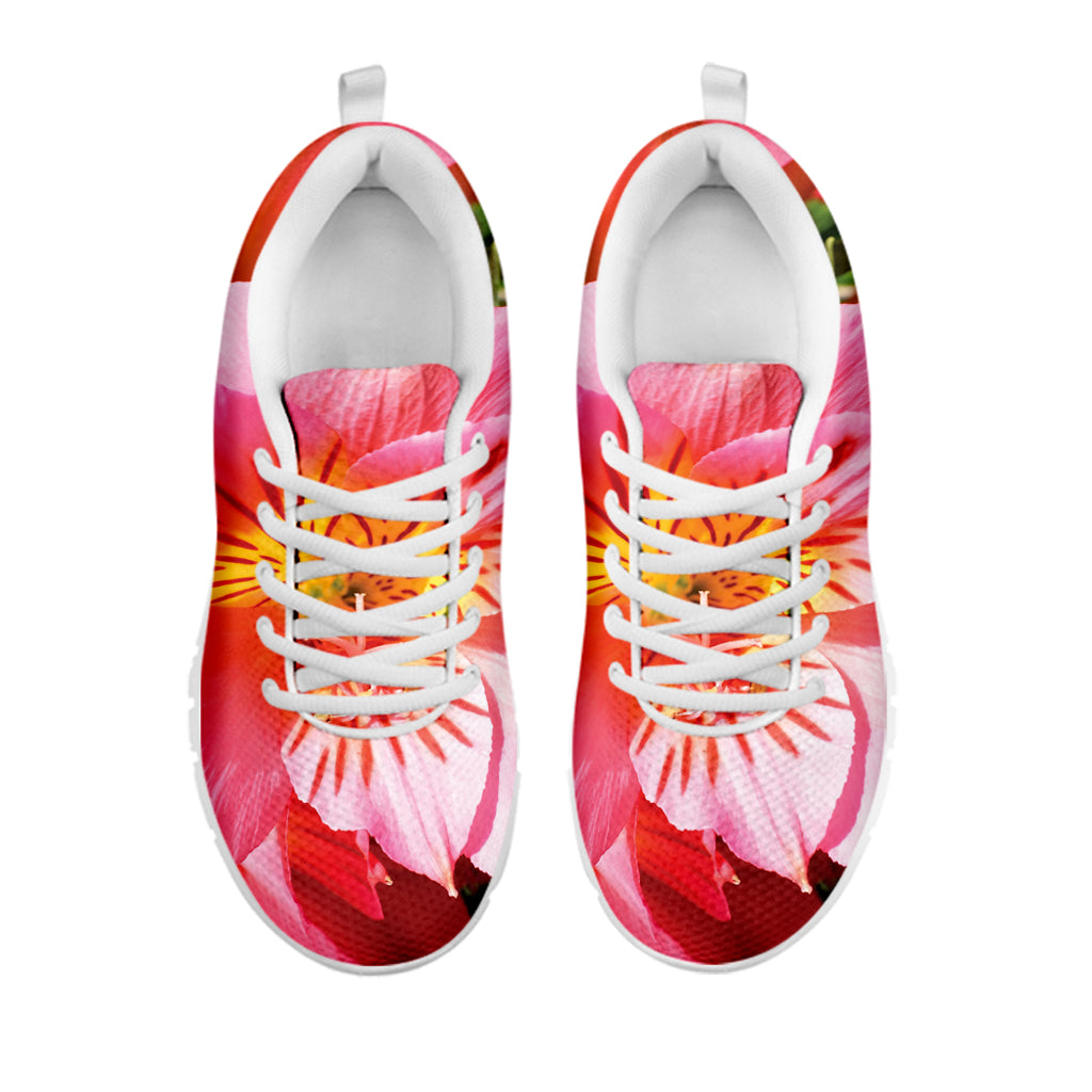 Pink Alstroemeria Print White Sneakers