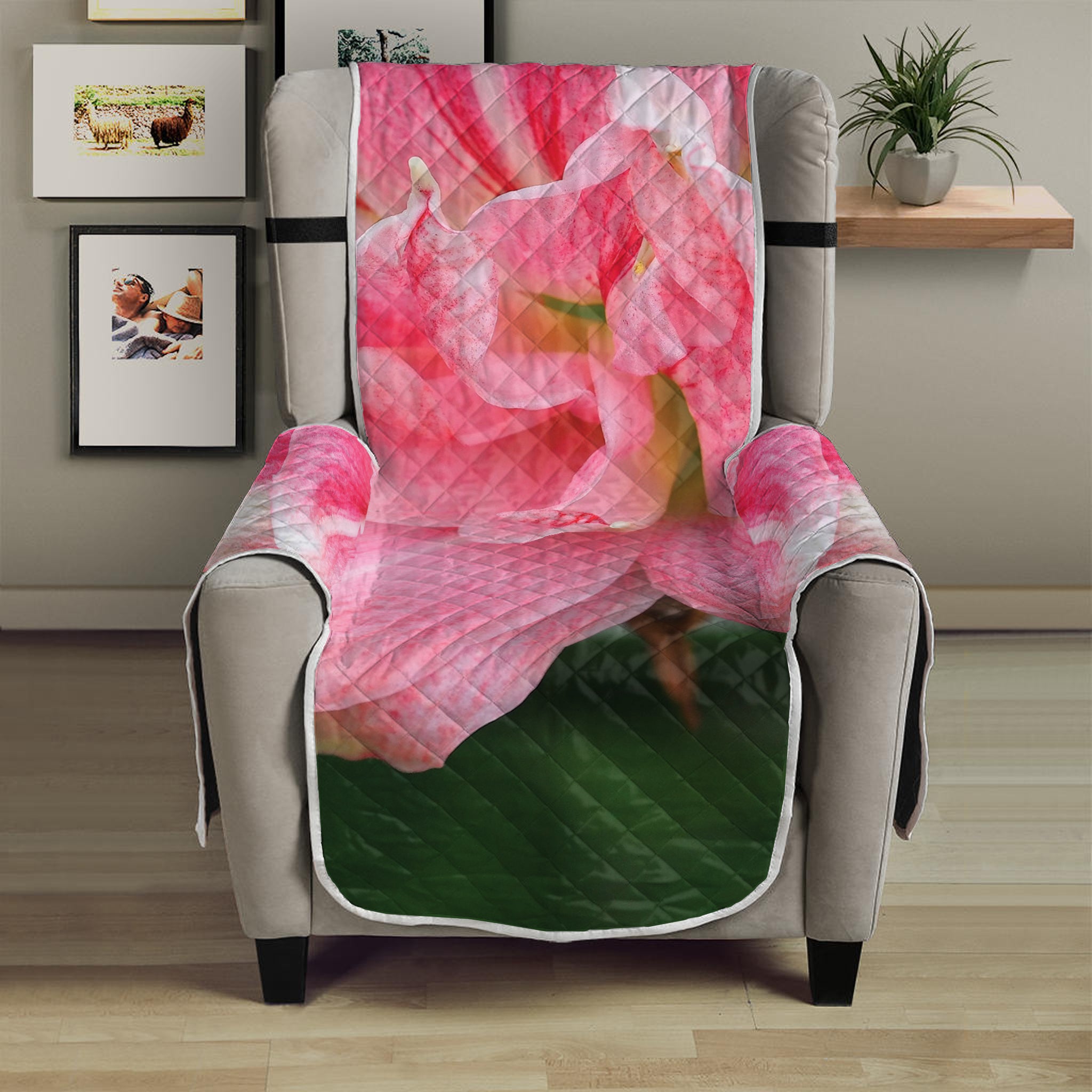 Pink Amaryllis Print Armchair Protector