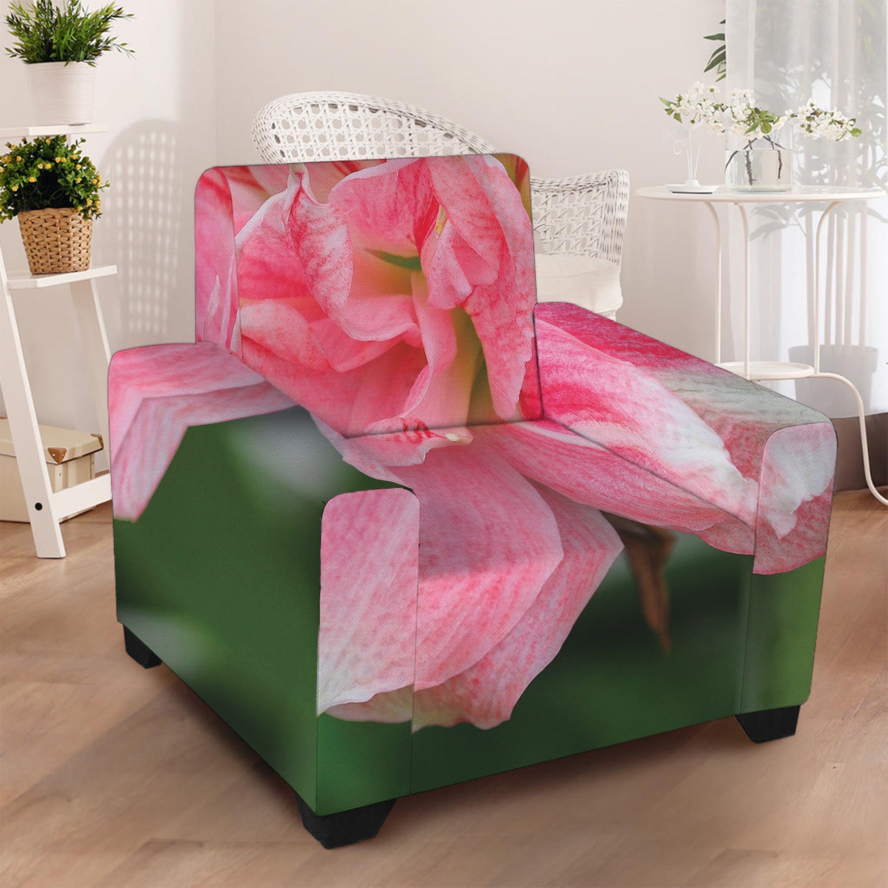 Pink Amaryllis Print Armchair Slipcover