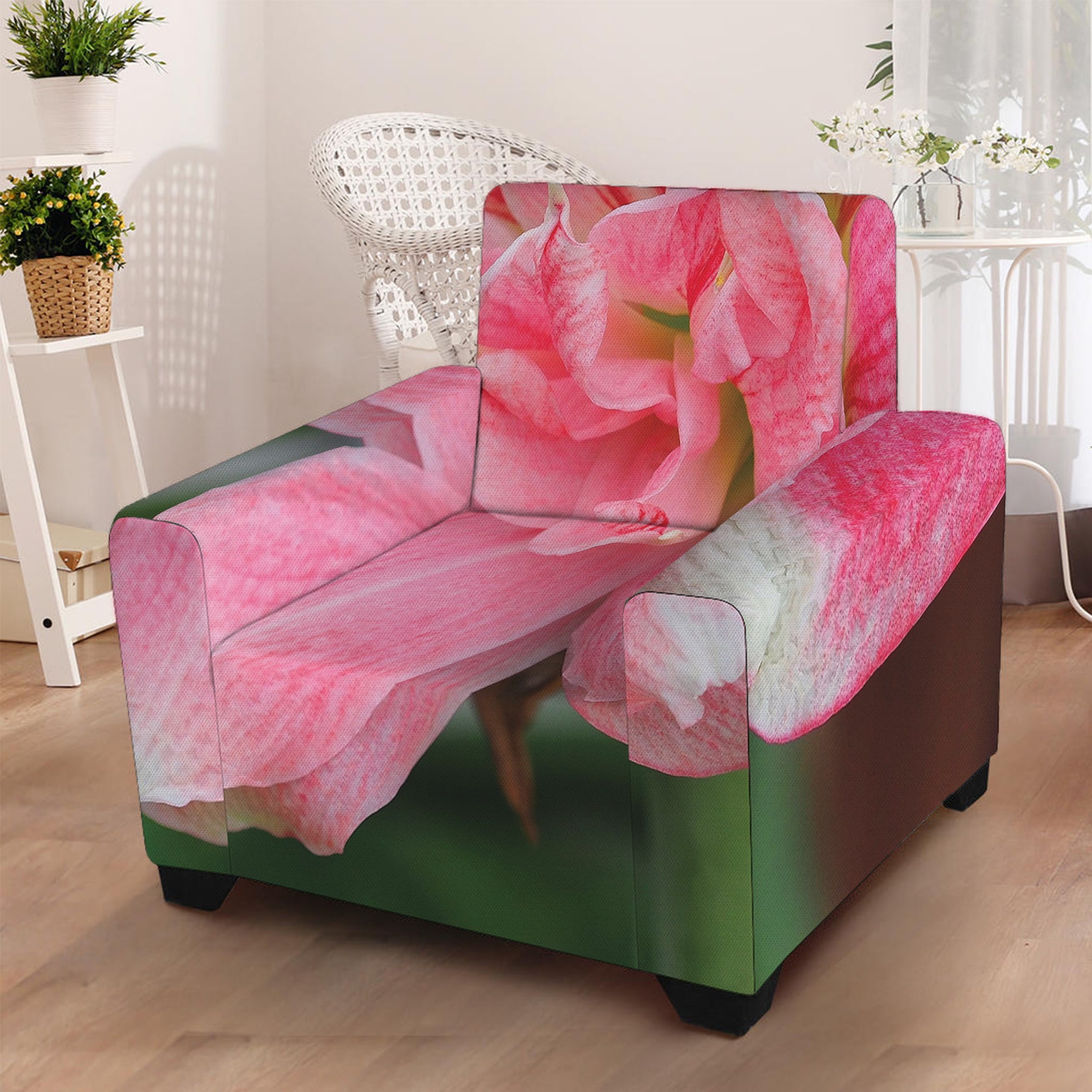 Pink Amaryllis Print Armchair Slipcover