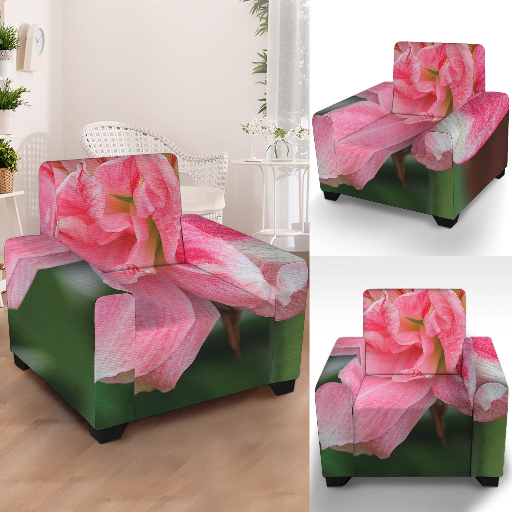 Pink Amaryllis Print Armchair Slipcover