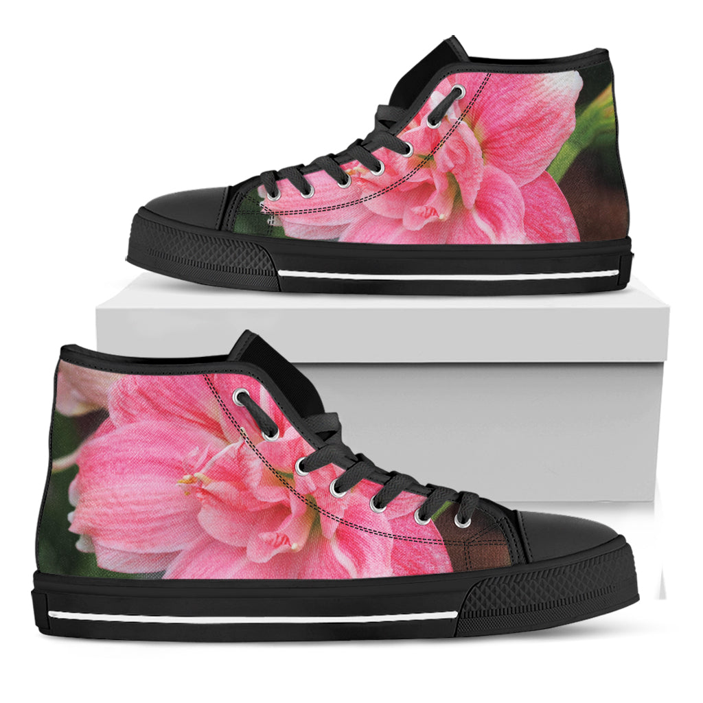 Pink Amaryllis Print Black High Top Shoes