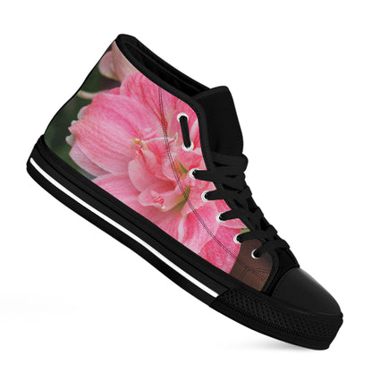 Pink Amaryllis Print Black High Top Shoes