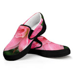 Pink Amaryllis Print Black Slip On Shoes